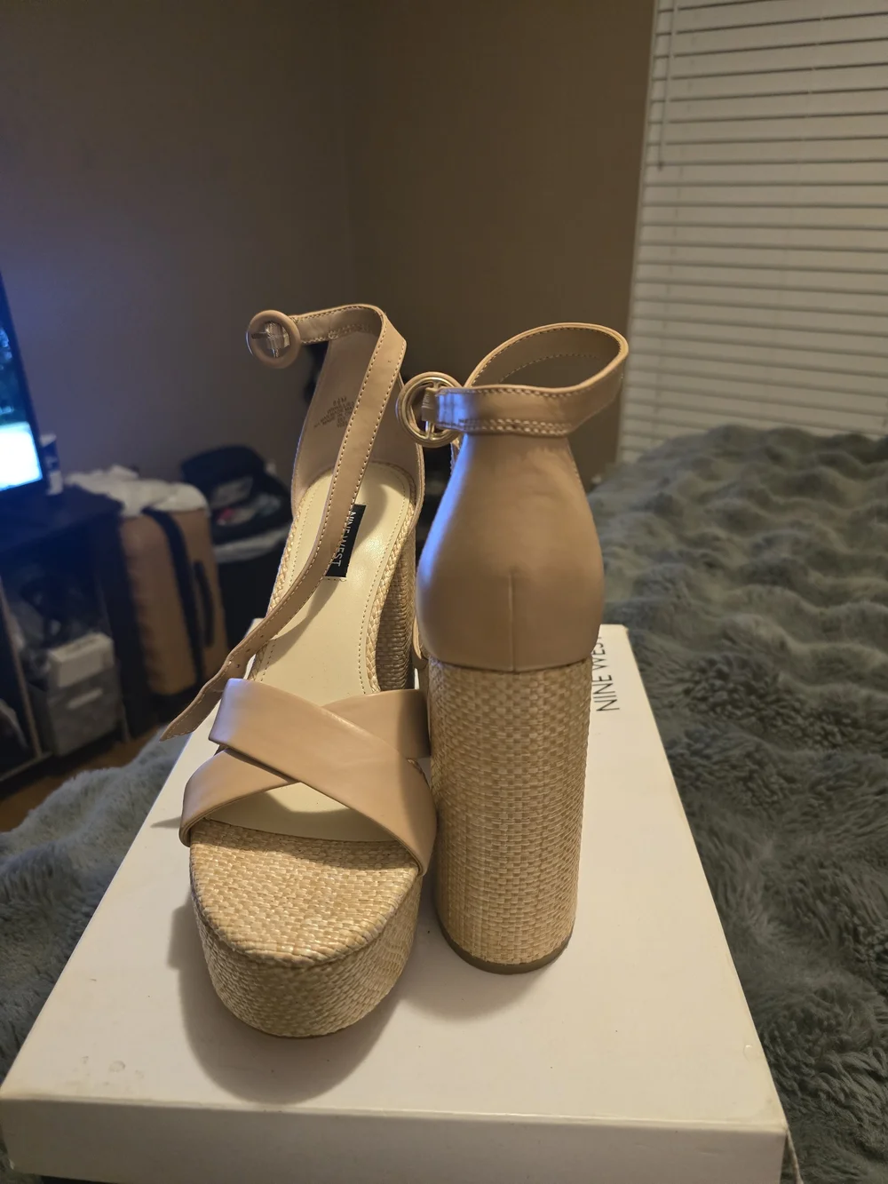 Nine West Women's Nude Ankle-Strap Wedge Sandals